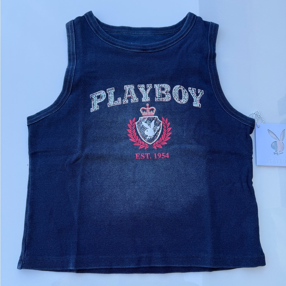 PLAYBOY Navy Mineral-Wash Emblem Tank - Picture 3 of 6